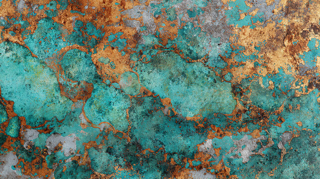 A close-up view of textured green and brown corrosion