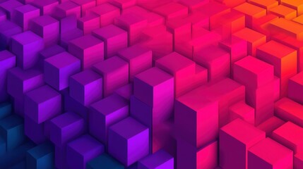 Obraz premium Fintech data visual design, A vibrant abstract image featuring a 3D arrangement of cubes in shades of pink, purple, and orange, creating a dynamic visual effect.