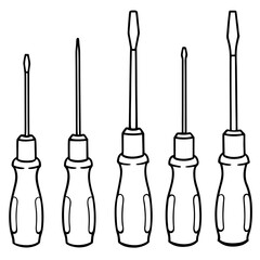 Set of outline screwdrivers with a simple design on a white background