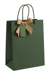 Elegant green gift bag with ribbon and tag for special occasion present