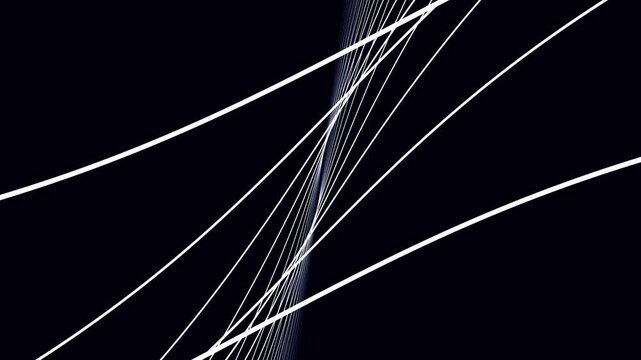 Abstract bridge architecture featuring flowing curves, cable patterns, digital lights, and a blue sky, perfect for futuristic and technology-themed visuals.