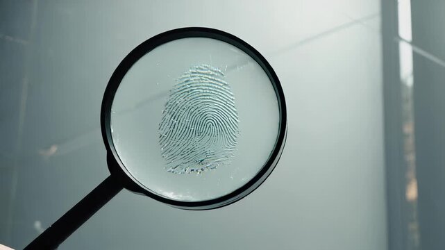 Fingerprint Investigation: Magnifying Glass Examining a Fingerprint, Crime Scene Investigation, Forensic Science, Evidence Analysis, Law Enforcement, Security, and Identity Verification