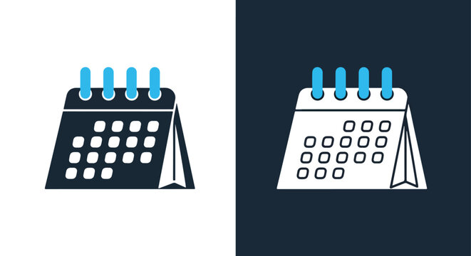 Two open calendars with blue tabs - Vector icon symbol for website - Icon vector - Blue icon vector - Line and glyph solid icon and logo template - Powered by Adobe