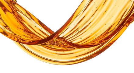 Golden liquid flowing in a swirling motion, isolated on transparent background the translucent liquid creates a dynamic and fluid pattern, perfect for illustrating concepts of movement, energy, and pu