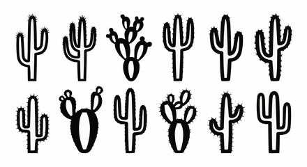 Obraz premium Diverse Cactus Silhouette Collection - Desert Flora Icons.