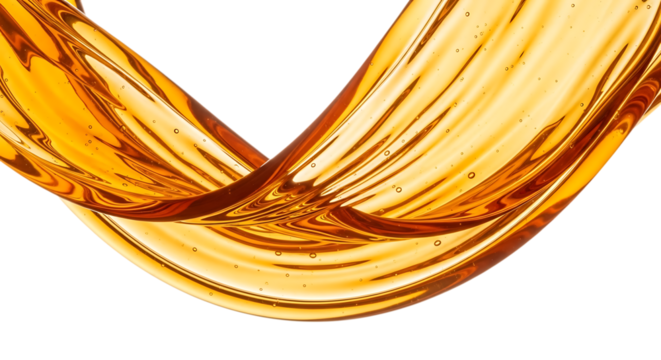 Golden liquid flowing in a swirling motion, isolated on transparent background the translucent liquid creates a dynamic and fluid pattern, perfect for illustrating concepts of movement, energy, and pu