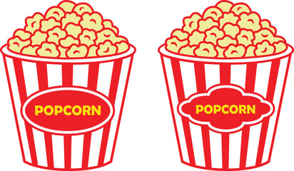 Popcorn bucket silhouette icons set. Minimalist red and white stripes popcorn bucket vector illustration, isolated on transparent background. Eps 10 © Mon Amour