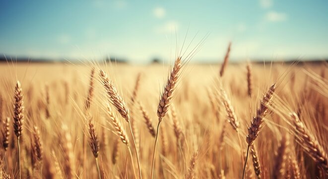 Golden wheat field under a soft blue sky - Powered by Adobe