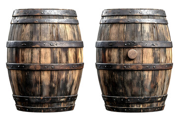 Vintage Wooden Barrel with Metal Hoops for Rustic Decor and Storage