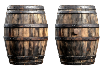 Vintage Wooden Barrel with Metal Hoops for Rustic Decor and Storage