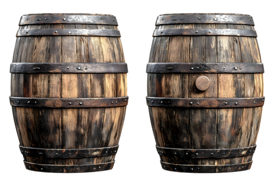 Vintage Wooden Barrel with Metal Hoops for Rustic Decor and Storage