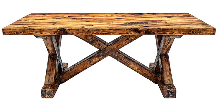 Rustic Wooden Table with Unique Grain and Sturdy Cross-Beam Design