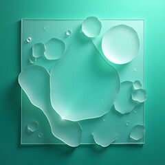 Glossy teal abstract liquid droplets arranged artistically on smooth glass surface producing serene decorative artwork
