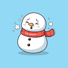 Cute Sick Cartoon Snowman Vector Illustration Character Sneezing or Shivering from Cold. Winter Season, Cold Weather, Health, Irony, and Holiday Sickness Concept.183/200