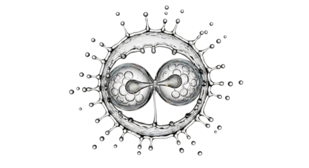 A captivating water splash collision frozen midair, forming a unique spherical shape with intricate details and droplets suspended against a pristine white backdrop isolated on transparent background