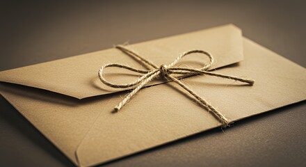 Cream Envelope Tied with Twine Bow on Dark Surface