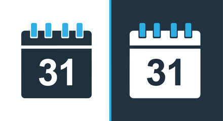 Calendar icons showing the date of 31 - Vector icon symbol for website - Icon vector - Blue icon vector - Line and glyph solid icon and logo template