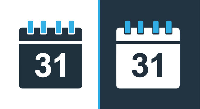 Calendar icons showing the date of 31 - Vector icon symbol for website - Icon vector - Blue icon vector - Line and glyph solid icon and logo template