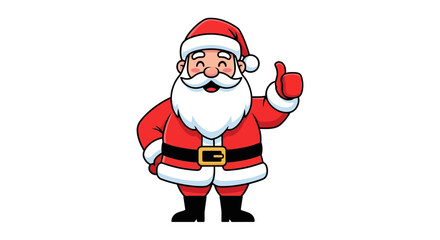 Cartoon Santa Claus giving a thumbs up with a red hat and white beard on a white background