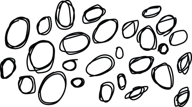 Hand drawn oval shapes in a random pattern on white background