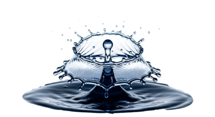 A captivating water drop collision isolated on transparent background, showcasing the intricate details of the splash and the mesmerizing patterns formed by the water as it interacts with itself in a 