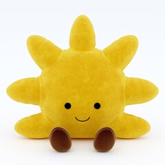 Smiling Yellow Sun Plush Toy with Cute Face 3D Render