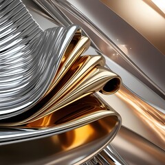 Polished silver and gold metallic layers folded smoothly into dynamic abstract modern sculptural composition
