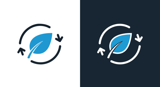 Leaf icon with circular arrows on dark background - Vector icon symbol for website - Icon vector - Blue icon vector - Line and glyph solid icon and logo template