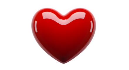Glossy red heart shape symbolizing love and romance isolated on transparent background