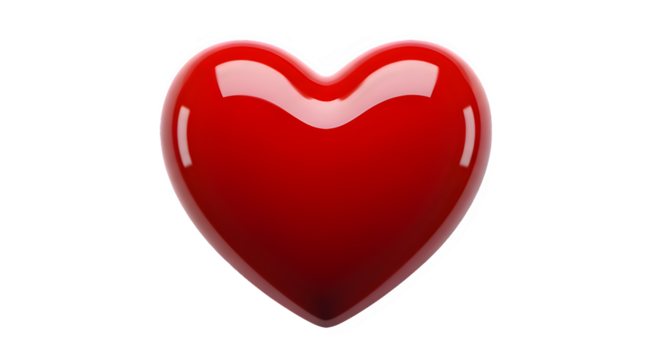 Glossy red heart shape symbolizing love and romance isolated on transparent background