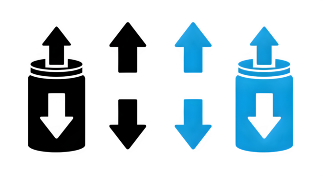 Blue arrows indicating upward and downward movement isolated on transparent background - Powered by Adobe
