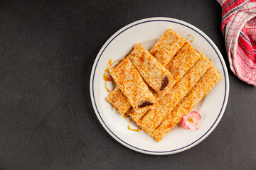 Crepes with chocolate sweet dessert tasty snackfresh gourmet food background on the table  rustic food top view copy space