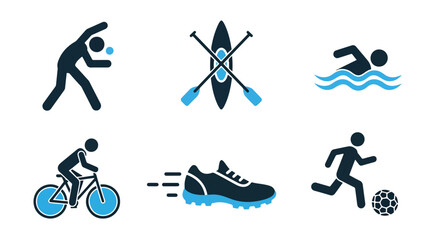 Sports icons set with various activities - Vector icon symbol for website - Icon vector - Blue icon vector - Line and glyph solid icon and logo template