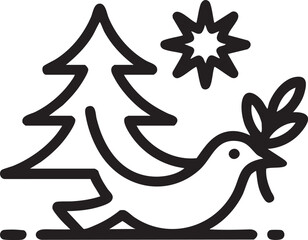 Christmas tree and dove with olive branch icon bird