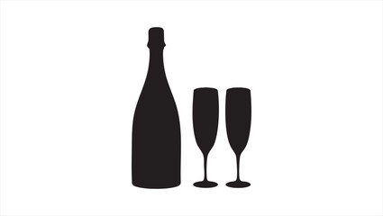 Elegant silhouette illustration of a champagne bottle and two flutes, symbolizing a toast for a celebration or special occasion