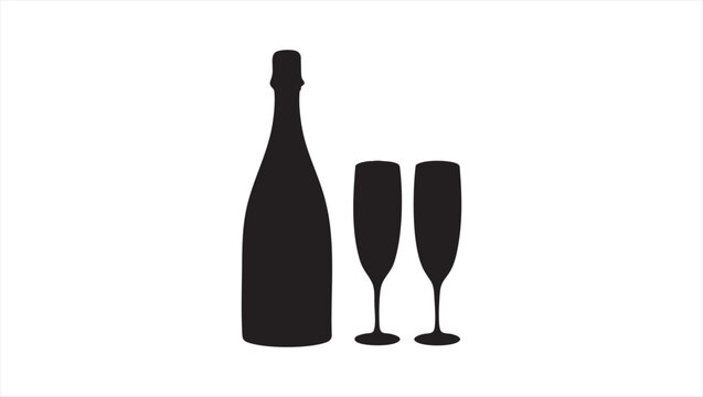 Elegant silhouette illustration of a champagne bottle and two flutes, symbolizing a toast for a celebration or special occasion