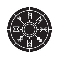 Flat Vector Abstract Circle Icon with Geometric Radial Symbols