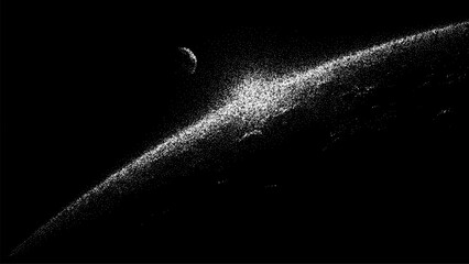 Galaxy and moon on black space vector background. Abstract universe illustration for astronomy and science concept. Starry nebula. © hiten666