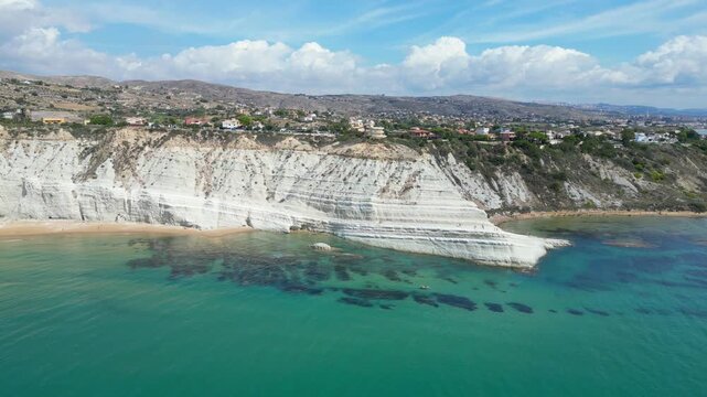 Aerial view of Scala Dei Turchi Turkish Steps on Sicily's southern coastline 