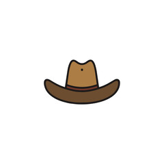 Western Cowboy Hat Icon with Black Outlines