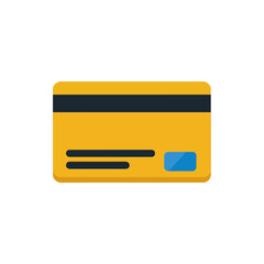 Yellow Credit Card Illustration with Dark Stripes and Blue Square