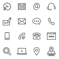 Minimal contact and communication line icons set