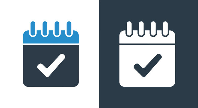 Calendar icons with check marks - Vector icon symbol for website - Icon vector - Blue icon vector - Line and glyph solid icon and logo template