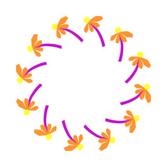 Cute round frame with cut out daisy flowers isolated on white background. Floral circle wreath.