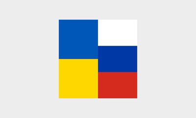 Geteilte Flagge Ukraine & Russland – Quadratische Darstellung / Nationalflaggen kombiniert