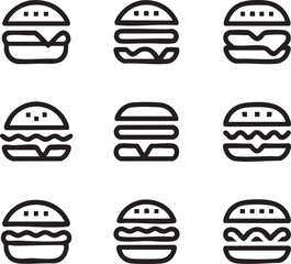 Nine black outline hamburger icons on white background