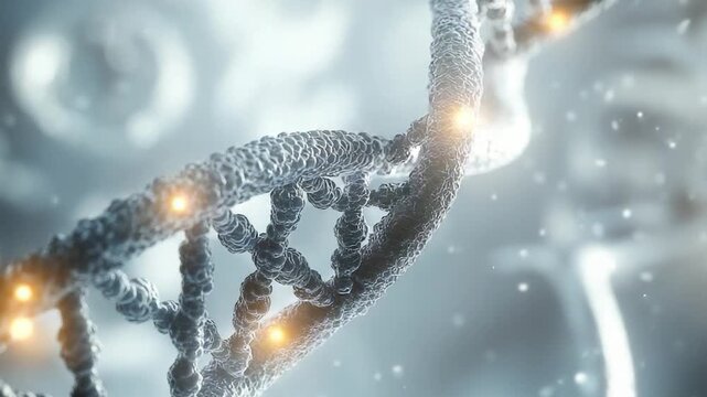 A detailed view of two complementary strands of DNA