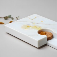 Modern white serving tray with circular cutout and biscuit