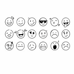 Simple Black and White Emoji Set, Expressive Face Icons for Apps, Social Media, and Digital Communication Design