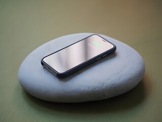 Modern smartphone resting on a smooth light colored stone